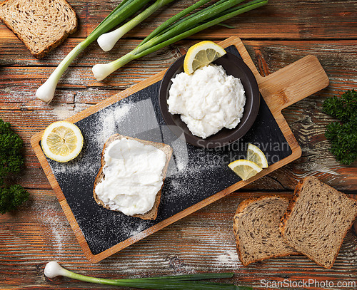 Image of Delicious rye bread toast with fish roe spread