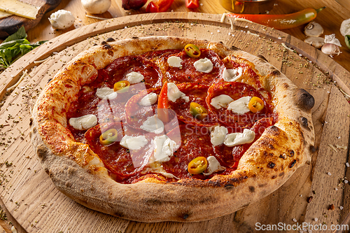 Image of Rustic homemade pepperoni pizza
