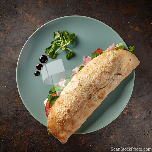 Image of Delicious sandwich with tomatoes and ham