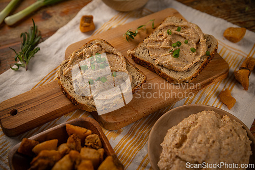 Image of Tasty snack of bread with spread