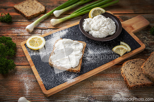 Image of Delicious rye bread toast with fish roe spread