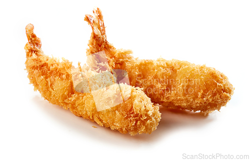 Image of fried shrimps on white background