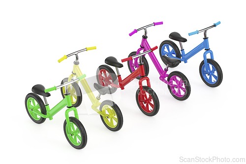 Image of Row with five different balance bikes