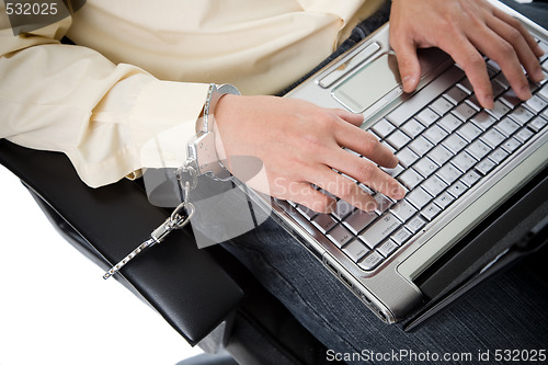 Image of  Handcuffed working businessman