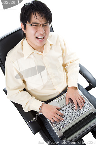 Image of  Handcuffed working businessman