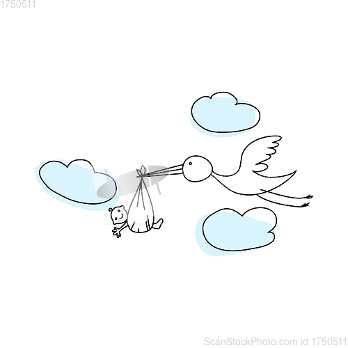 Image of Doodle Sketch Stork With Baby
