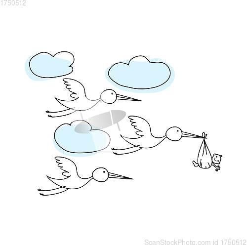 Image of Doodle Sketch Stork With Baby