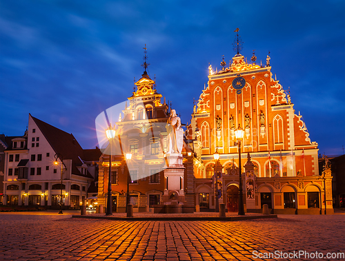 Image of Riga Town Hall Square, House of the Blackheads and St. Roland St