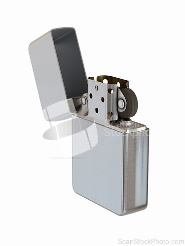 Image of Metallic luxury lighter with open cover 3D illustration