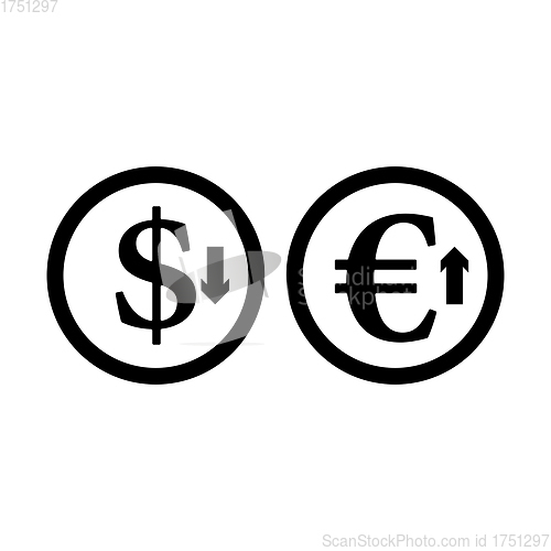 Image of Falling Dollar And Growth Up Euro Coins Icon