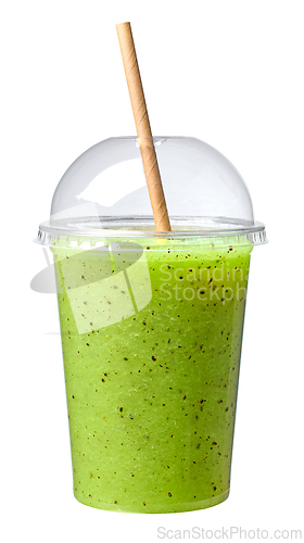 Image of fresh green smoothie in take away cup
