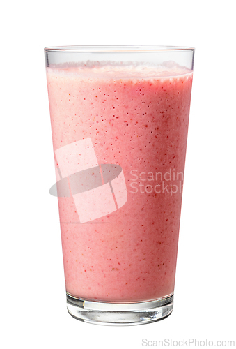 Image of glass of pink strawberry milkshake