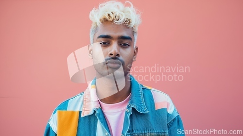 Image of Adult Indian Man with Blond Straight Hair 1990s style Illustration.