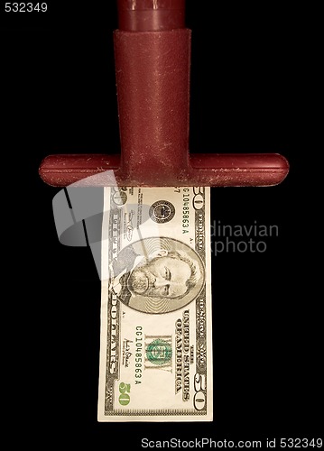 Image of Red Vacuum Nozzle Sucking Up Money