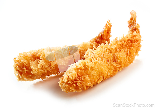 Image of fried shrimps on white background