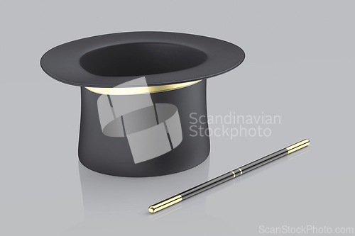 Image of Magician top hat and magic wand