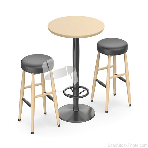 Image of Wooden table and bar stools