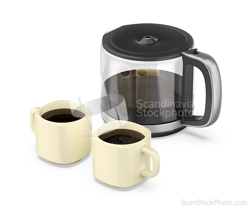 Image of Coffee cups and glass jug with filter coffee