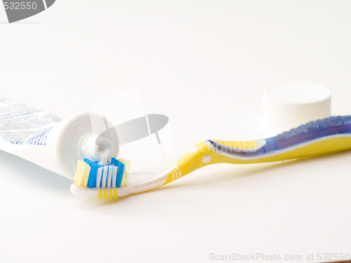 Image of Dental - Toothbrush and toothpaste with copyspace