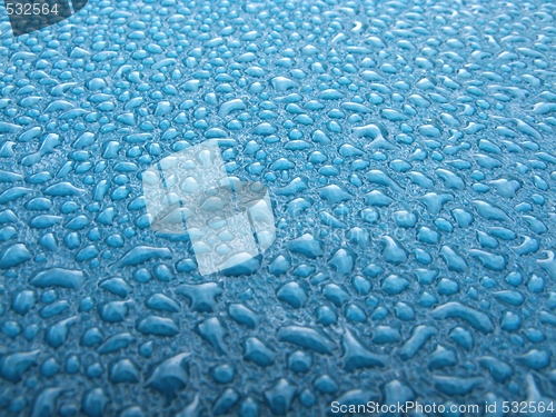 Image of Water drops over blue plastic material