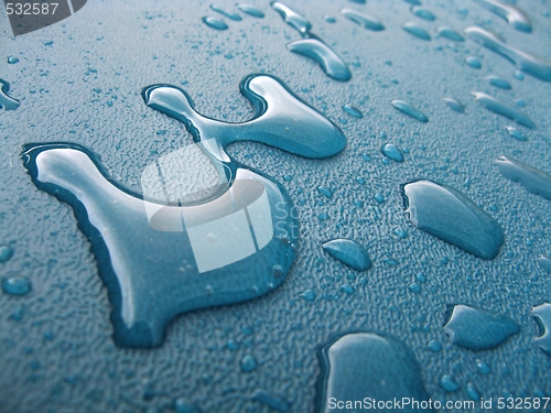 Image of Water drops over blue plastic material