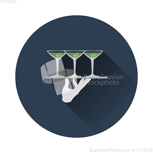 Image of Waiter Hand Holding Tray With Martini Glasses Icon