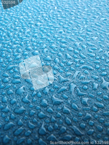 Image of Water drops over blue plastic material