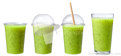Image of fresh green smoothie in take away cup