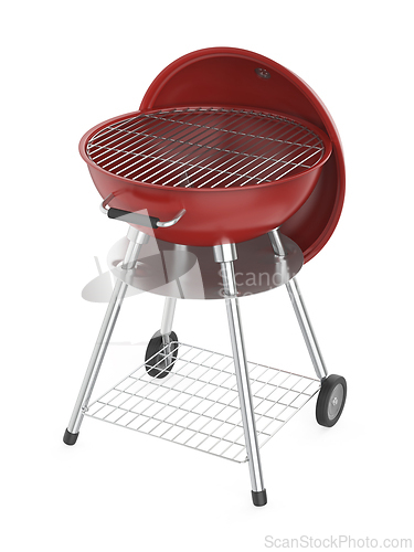 Image of Red kettle barbecue with attached lid