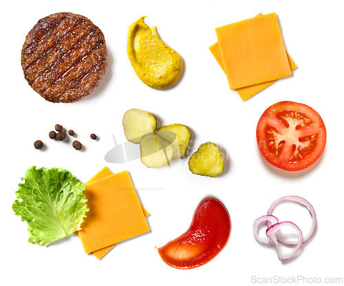 Image of burger ingredients on white background