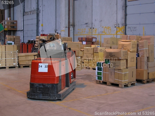 Image of Truck and pallets in a warehouse