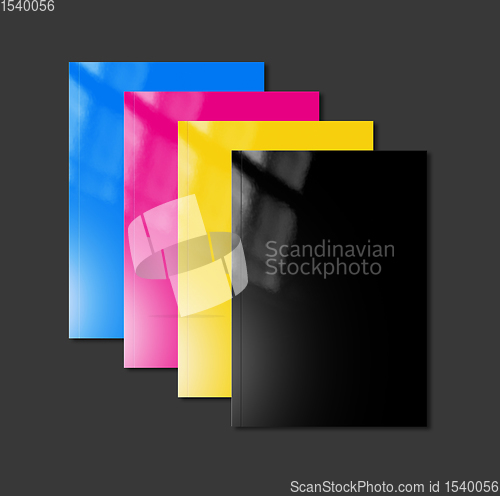 Image of CMYK booklets set mockup on black background