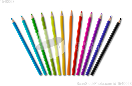 Image of Set of color wooden pencil collection on white background