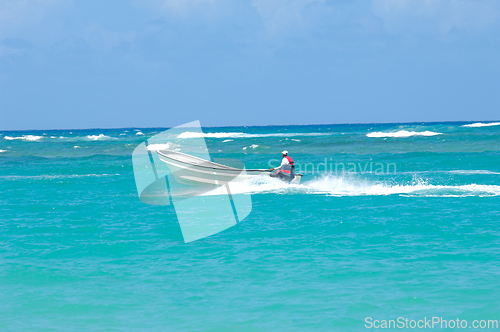 Image of A speedboat is sailing