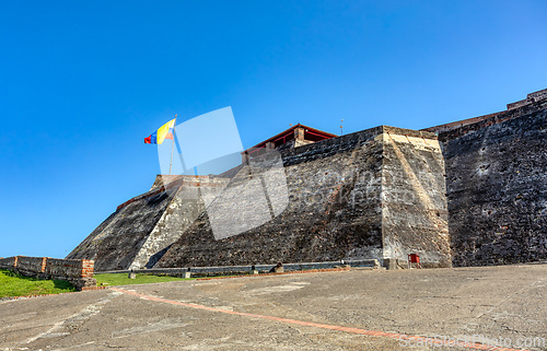 Image of Castle Fortress San Felipe de Barajas Fort, Cartagena de Indias, Caribbean coast of Colombia.