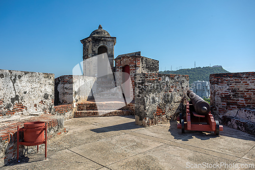 Image of Castle Fortress San Felipe de Barajas Fort, Cartagena de Indias, Caribbean coast of Colombia.