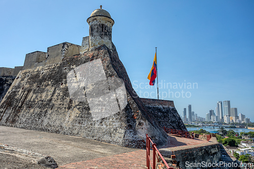 Image of Castle Fortress San Felipe de Barajas Fort, Cartagena de Indias, Caribbean coast of Colombia.