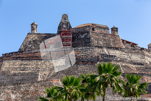 Image of Castle Fortress San Felipe de Barajas Fort, Cartagena de Indias, Caribbean coast of Colombia.