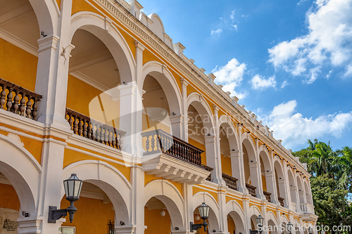 Image of Heritage town Cartagena de Indias, beautiful colonial architecture in most beautiful town in Colombia.