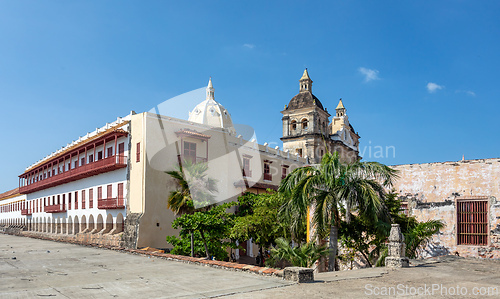 Image of Heritage town Cartagena de Indias, beautiful colonial architecture in most beautiful town in Colombia.