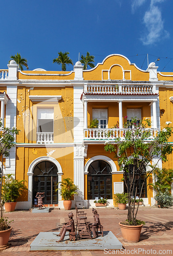 Image of Heritage town Cartagena de Indias, beautiful colonial architecture in most beautiful town in Colombia.