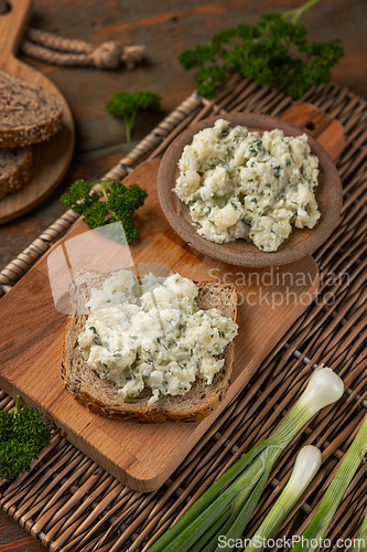 Image of Whole wheat toast with cauliflower salad spread