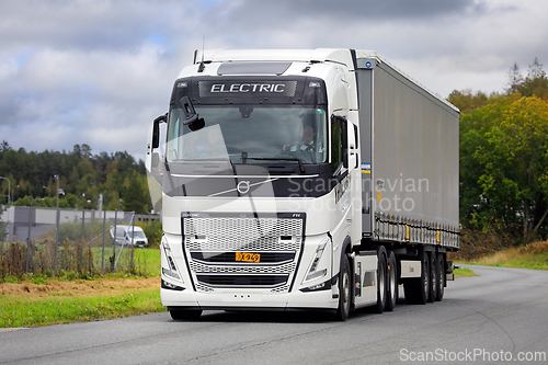 Image of Driving New Volvo FH Electric Truck Semi Trailer