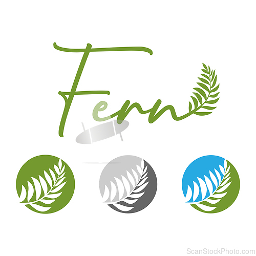 Image of Fern leaf with lettering and icons in circle