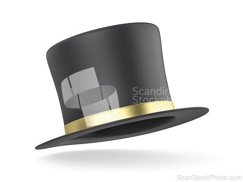 Image of Black top hat with golden ribbon