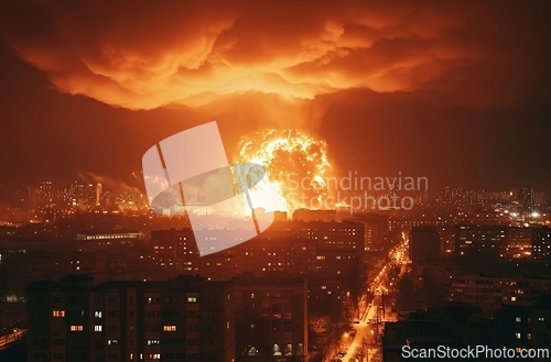 Image of Massive Fire Engulfs City Skyline in Fiery Blaze
