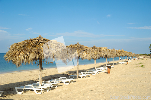 Image of Beach with parasols and sunbeds