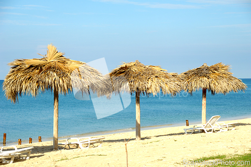 Image of Beach with parasols and sunbeds