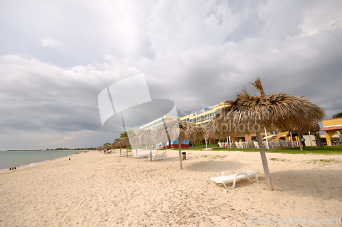 Image of Beach with parasols and sunbeds