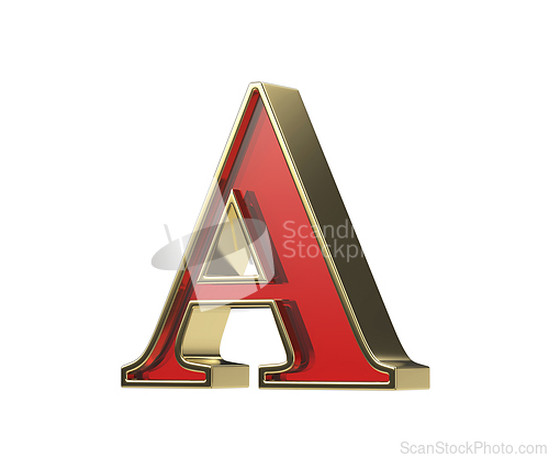 Image of Red glass letter A with a shiny golden frame